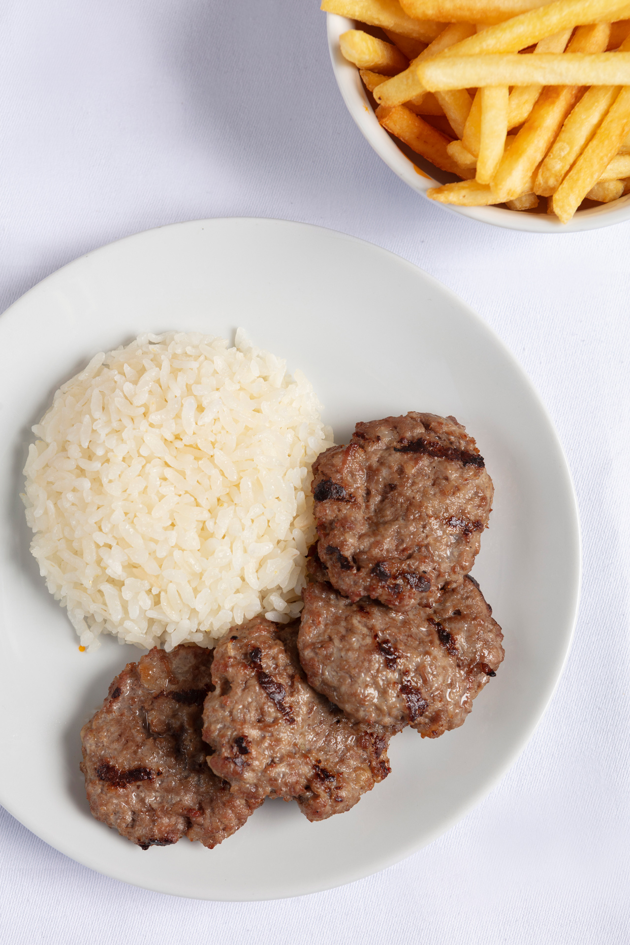 Kofta, rice & french fries
