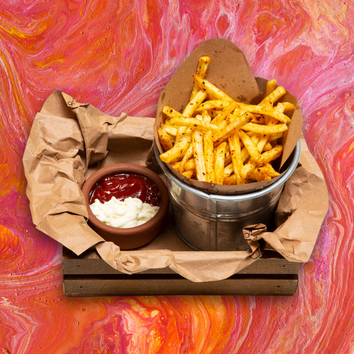 Seasoned potato bucket